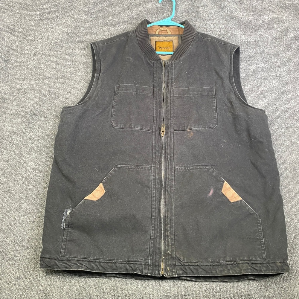 Venado Mens Black Canvas Concealed Carry Vest Quilted Lined Full Zip Size XLT